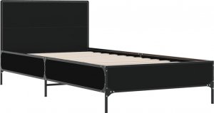 vidaXL vidaXL Rama łóżka, czarna, 90x190 cm, materiał drewnopochodny i metal 2