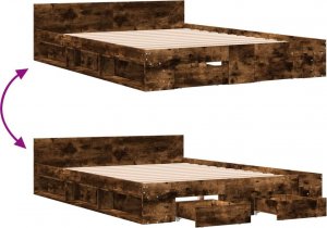 vidaXL vidaXL Rama łóżka z szufladami, przydymiony dąb, 150x200 cm 7