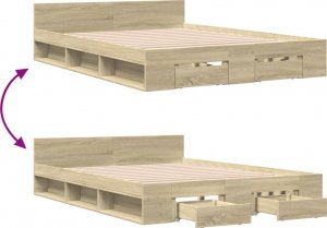 vidaXL Rama łóżka z szufladami, dąb sonoma, 140x190 cm 7