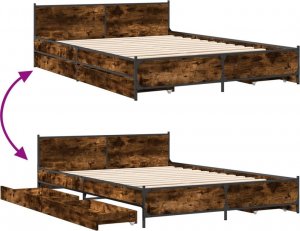 vidaXL vidaXL Rama łóżka z szufladami, przydymiony dąb, 135x190 cm 7