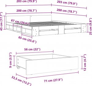 vidaXL vidaXL Rama łóżka z szufladami, szarość betonu, 200x200 cm 10