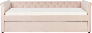 Beliani Łóżko wysuwane welurowe 90 x 200 cm różowe LIBOURNE 5