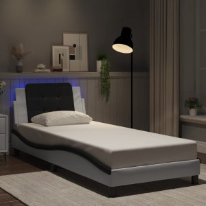 vidaXL vidaXL Rama łóżka z LED, biało-czarna, 90x190 cm, sztuczna skóra 4