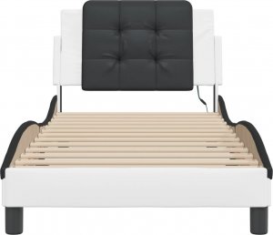vidaXL vidaXL Rama łóżka z LED, biało-czarna, 90x190 cm, sztuczna skóra 6