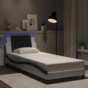 vidaXL vidaXL Rama łóżka z LED, biało-czarna, 100x200 cm, sztuczna skóra 4
