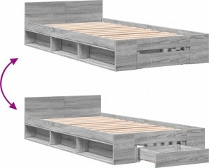 vidaXL vidaXL Rama łóżka z szufladą, szary dąb sonoma, 75x190 cm 7