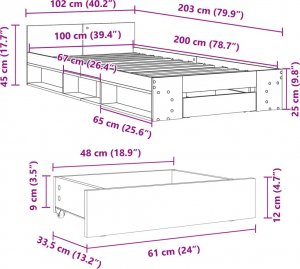 vidaXL Rama łóżka z szufladą, biała, 100x200 cm 9