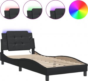 vidaXL vidaXL Rama łóżka z LED, czarna, 90x190 cm, sztuczna skóra 2