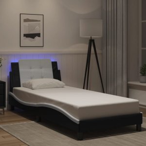 vidaXL vidaXL Rama łóżka z LED, czarno-biała, 100x200 cm, sztuczna skóra 4