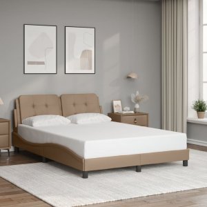 vidaXL vidaXL Rama łóżka z LED, kolor cappuccino, 140x190 cm, sztuczna skóra 4