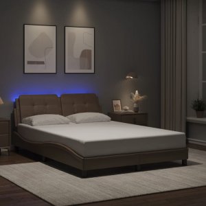 vidaXL vidaXL Rama łóżka z LED, kolor cappuccino, 140x190 cm, sztuczna skóra 5