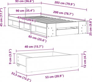 vidaXL vidaXL Rama łóżka z szufladą, przydymiony dąb, 90x200 cm 10