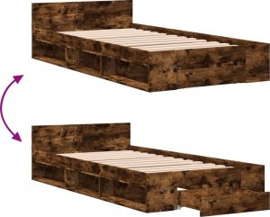 vidaXL vidaXL Rama łóżka z szufladą, przydymiony dąb, 75x190 cm 7