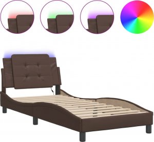 vidaXL vidaXL Rama łóżka z LED, brązowa, 80x200 cm, sztuczna skóra 2