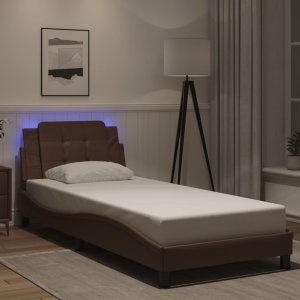 vidaXL vidaXL Rama łóżka z LED, brązowa, 80x200 cm, sztuczna skóra 4
