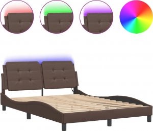 vidaXL vidaXL Rama łóżka z LED, brązowa, 120x200 cm, sztuczna skóra 2
