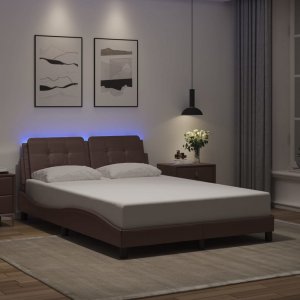 vidaXL vidaXL Rama łóżka z LED, brązowa, 120x200 cm, sztuczna skóra 4