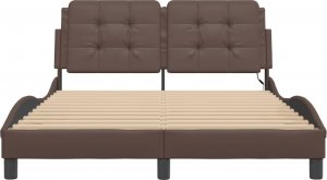 vidaXL vidaXL Rama łóżka z LED, brązowa, 120x200 cm, sztuczna skóra 6