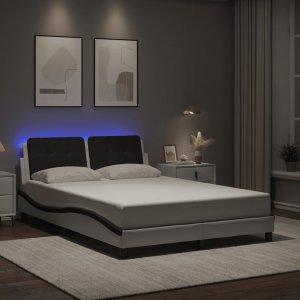 vidaXL vidaXL Rama łóżka z LED, biało-czarna, 140x200 cm, sztuczna skóra 4