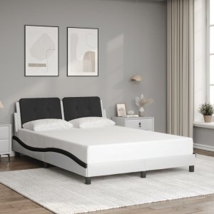 vidaXL vidaXL Rama łóżka z LED, biało-czarna, 140x200 cm, sztuczna skóra 5