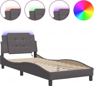 vidaXL vidaXL Rama łóżka z LED, szara, 100x200 cm, sztuczna skóra 2