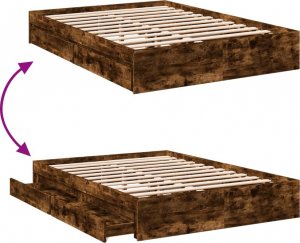 vidaXL vidaXL Rama łóżka z szufladami, przydymiony dąb, 135x190 cm 7