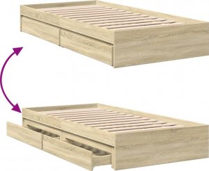 vidaXL vidaXL Rama łóżka z szufladami, dąb sonoma, 90x200 cm 7