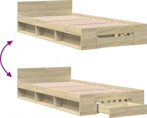 vidaXL vidaXL Rama łóżka z szufladą, dąb sonoma, 90x190 cm 7