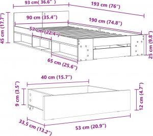 vidaXL vidaXL Rama łóżka z szufladą, czarna, 90x190 cm 10