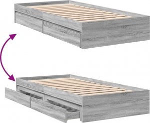 vidaXL vidaXL Rama łóżka z szufladami, szary dąb sonoma, 75x190 cm 7