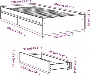 vidaXL Rama łóżka z szufladami, przydymiony dąb, 100x200 cm 10