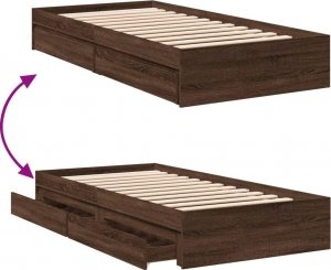 vidaXL vidaXL Rama łóżka z szufladami, brązowy dąb, 75x190 cm 7