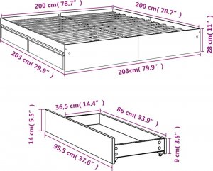 vidaXL Rama łóżka z szufladami, szarość betonu, 200x200 cm 10