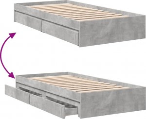 vidaXL vidaXL Rama łóżka z szufladami, szarość betonu, 75x190 cm 7