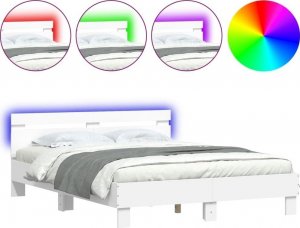vidaXL Rama łóżka z wezgłowiem i LED, biała, 140x190 cm 2