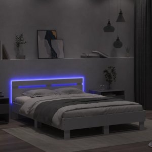 vidaXL Rama łóżka z wezgłowiem i LED, biała, 140x190 cm 4
