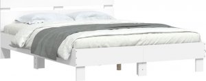vidaXL Rama łóżka z wezgłowiem i LED, biała, 140x190 cm 5
