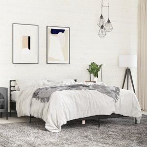 vidaXL Rama łóżka, czarna, 150x200 cm, materiał drewnopochodny i metal 3