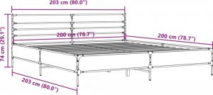 vidaXL Rama łóżka, przydymiony dąb, 200x200 cm 9