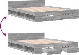 vidaXL Rama łóżka z szufladami, szary dąb sonoma, 150x200 cm 7