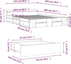 vidaXL Rama łóżka z szufladami, szary dąb sonoma, 150x200 cm 10