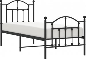 vidaXL Metalowa rama łóżka z wezgłowiem i zanóżkiem, czarna, 75x190 cm 3