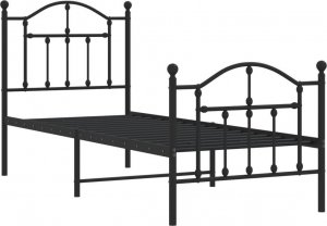 vidaXL Metalowa rama łóżka z wezgłowiem i zanóżkiem, czarna, 75x190 cm 4