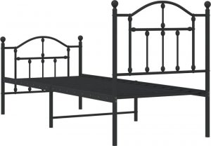 vidaXL Metalowa rama łóżka z wezgłowiem i zanóżkiem, czarna, 75x190 cm 7