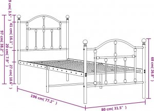 vidaXL Metalowa rama łóżka z wezgłowiem i zanóżkiem, czarna, 75x190 cm 9