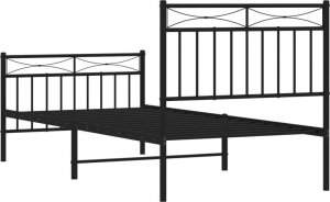vidaXL Metalowa rama łóżka z wezgłowiem i zanóżkiem, czarna, 90x200 cm 7