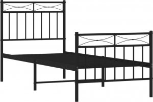vidaXL Metalowa rama łóżka z wezgłowiem i zanóżkiem, czarna, 80x200 cm 4