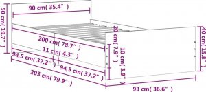 vidaXL Rama łóżka, dąb sonoma, 90x200 cm, materiał drewnopochodny 9
