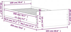 vidaXL Rama łóżka, przydymiony dąb, 100x200cm, materiał drewnopochodny 9