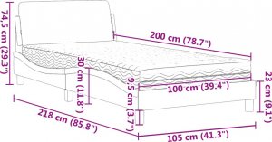 vidaXL Łóżko z materacem, kremowe, 100x200 cm, obite tkaniną 9